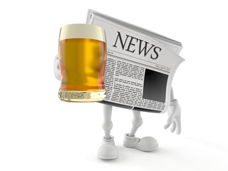 Newspaper character holding beer glass