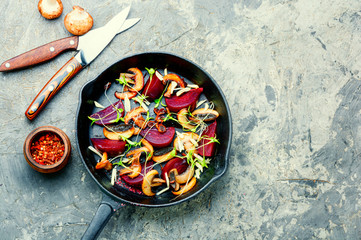 Grilled salad with beets and mushrooms