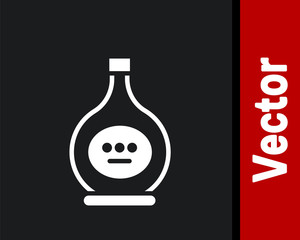 White Bottle of cognac or brandy icon isolated on black background. Vector Illustration
