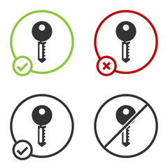 Black House key icon isolated on white background. Circle button. Vector Illustration