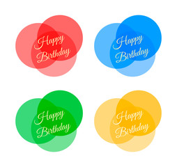 Set of four colorful transparent icons: three overlapping circles with the handwritten lettering inscription 