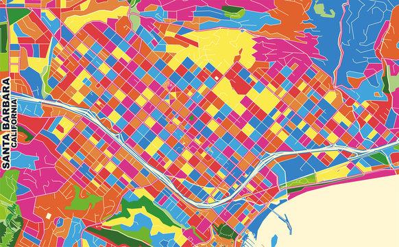 Santa Barbara, California, USA, Colorful Vector Map