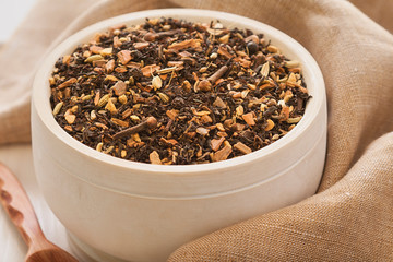 tea with spices on a warm background