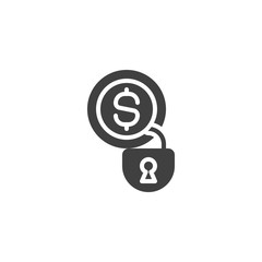 Locked money vector icon. filled flat sign for mobile concept and web design. Dollar money padlock glyph icon. Symbol, logo illustration. Vector graphics