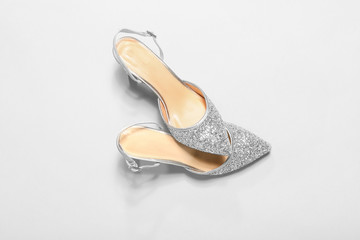 Stylish shoes on white background