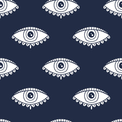 Seamless pattern with eyes magical pattern. Mystical icon hand drawn print. Cartoon style, sign esoteric, inspiration eye.