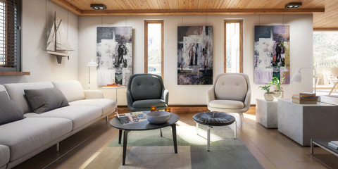 Modern Residential Attic Loft Interior  - panoramic 3d visualization