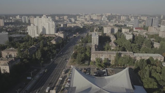 Aerial view of a city. High quality footage D-log, S-log