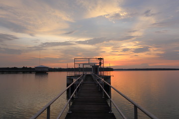 Dokkrai Reservoir and view sunset water reflection at rayong, thailand	