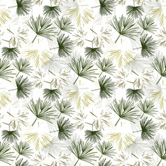 Fototapeta premium Vector seamless pattern with branches of coniferous tree, pine, spruce, fir. Christmas design for packaging, paper, textiles
