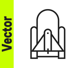 Black line Rocket launch from the spaceport icon isolated on white background. Launch rocket in space. Vector Illustration