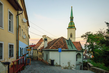 Alleys with St. Martins Cathedral, in Bratislava