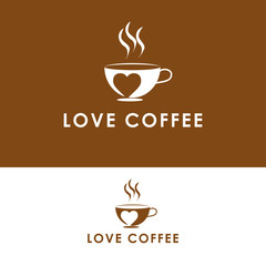 coffee logo design. with the concept of a cup of glass combined with the symbol of love. suitable logo used for your cafe or restaurant