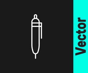 White line Pen icon isolated on black background. Vector Illustration