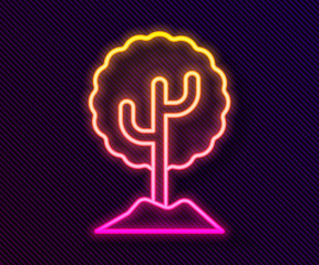 Glowing neon line Tree icon isolated on black background. Forest symbol. Vector Illustration