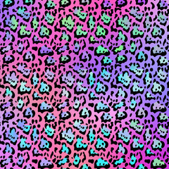 Holographic Jaguar Print on Gradient Background - Cute holographic jaguar spots pattern on bright neon gradient background	
