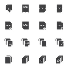 Document files vector icons set, modern solid symbol collection, filled style pictogram pack. Signs, logo illustration. Set includes icons as corrupted file, layers, add doc, delete, favorite folder