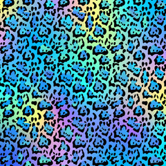 Holographic Jaguar Print on Gradient Background - Cute holographic jaguar spots pattern on bright neon gradient background	