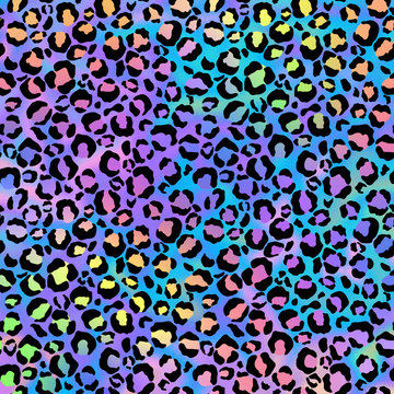 Holographic Leopard Print on Gradient Background - Cute holographic leopard spots pattern on bright neon gradient background	
