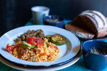 Mexican eggs with bread.