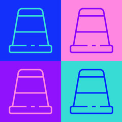 Pop art line Thimble for sewing icon isolated on color background. Vector Illustration