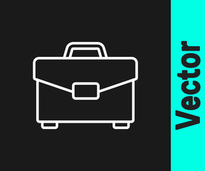 White line Briefcase icon isolated on black background. Business case sign. Business portfolio. Vector Illustration