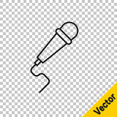 Black line Microphone icon isolated on transparent background. On air radio mic microphone. Speaker sign. Vector Illustration