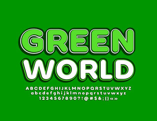 Vector trendy poster Green world with creative Font. Modern Alphabet Letters and Numbers