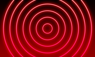 Abstract red neon light circles background.