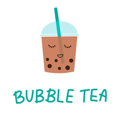 Bubble pearl milk tea. Boba refreshing mixed beverage. Vector illustration with hand lettering for catering advertisement, menu template, poster in coffee shop.