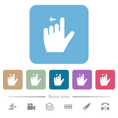 Left handed move left gesture flat icons on color rounded square backgrounds