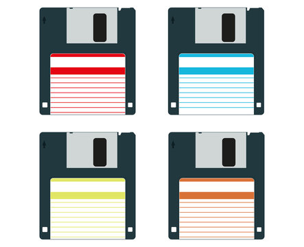 4 Retro Floppy Data Disks Vector Drawing