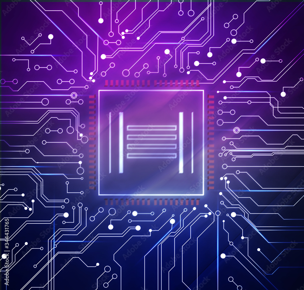 Poster electronics and technology. circuit board with chip pattern illustration
