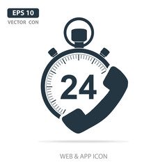 Working time flat icon, gray, 24 hours x 7 days, vector illustration