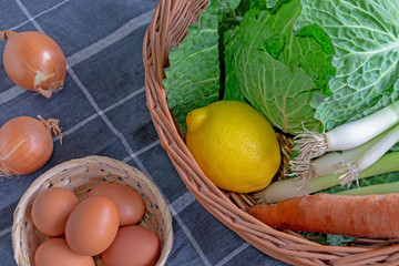 Set of spring greens with cabbage and meadow