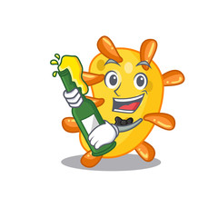 Mascot character design of vibrio say cheers with bottle of beer