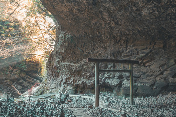 Torii gate in a cave