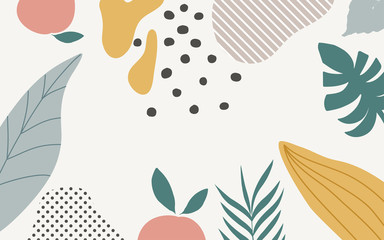 Colorful flowers and leaves poster background vector illustration. Exotic plants, branches, flowers and leaves art print for beauty, fashion and natural products, spa and wellness, wedding and event