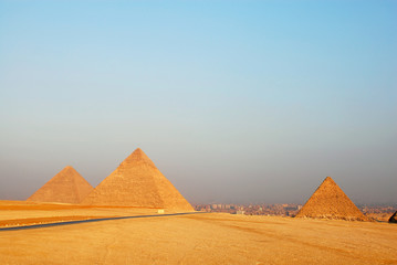 Fototapeta na wymiar Egyptian pyramids in Giza valley, Egipt. They orders in the same order as stars in Orion constellation