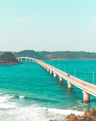 Fototapeta na wymiar Beautiful Tsunoshima bridge by the sea