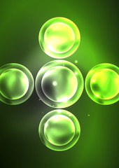 Glowing neon shiny transparent bubbles, glass circles or bio cell concept. Techno futuristic vector abstract background For Wallpaper, Banner, Background, Card, Book Illustration, landing page