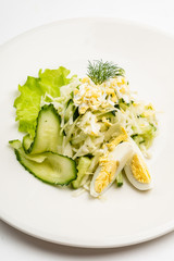 fresh salad, with egg and cucumber