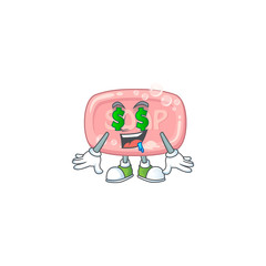 mascot character style of rich pink soap with money eyes
