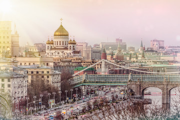 Naklejka premium Russia Moscow - 09/04/2017 : View from the roof of the Kremlin and the cathedrals. The main church of Russia. Cathedral of Christ the Savior at night.