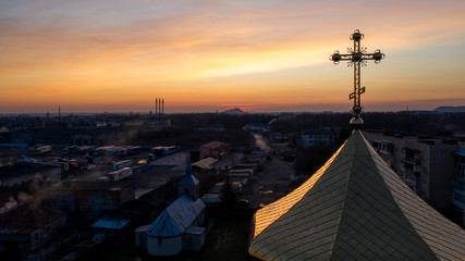 sunset over the church