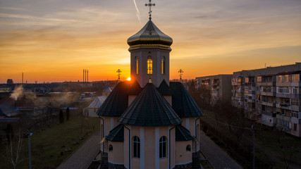 sunset over the church