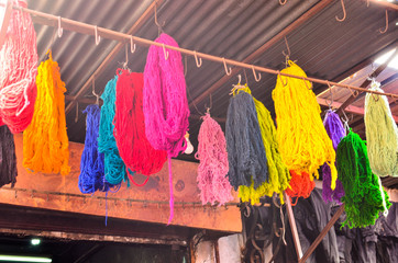 Dyed wool drying