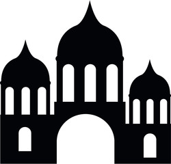 Black Flat Silhouette of Medieval Architecture 