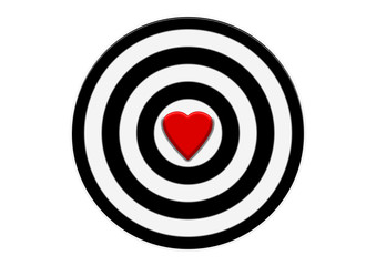black and white darts with a red heart in the center