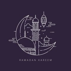 Vector illustration for the celebration of holy month Ramadan kareem with line art design